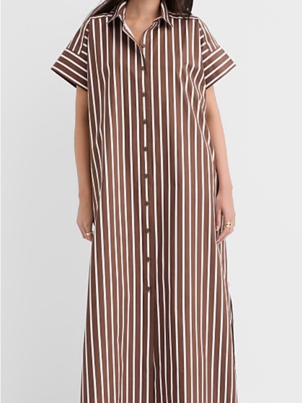 LOFT Brown and White Striped Maxi Shirt Dress XL Tall - Picture 3 of 4